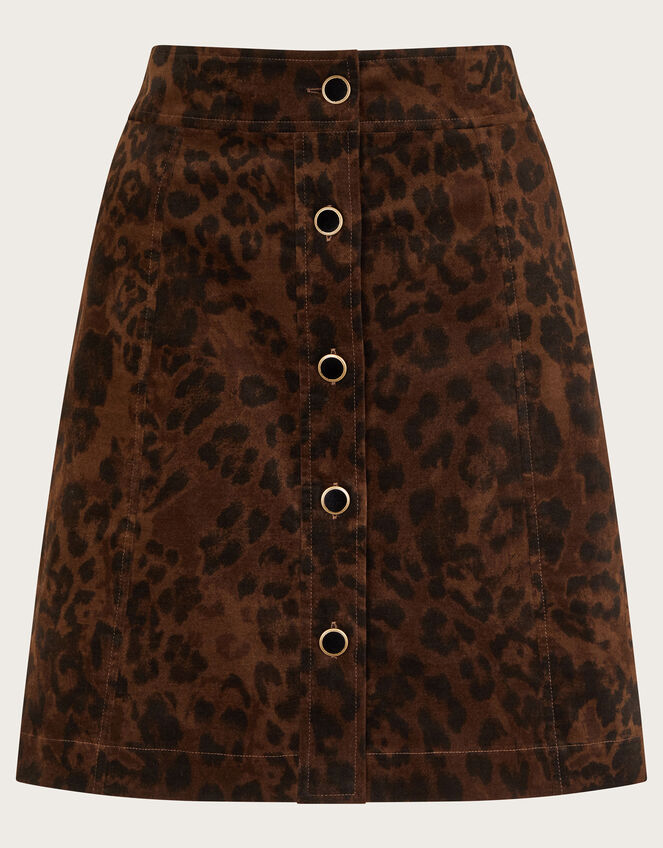 Aida Leopard Print Button Mini Skirt, Brown (BROWN), large