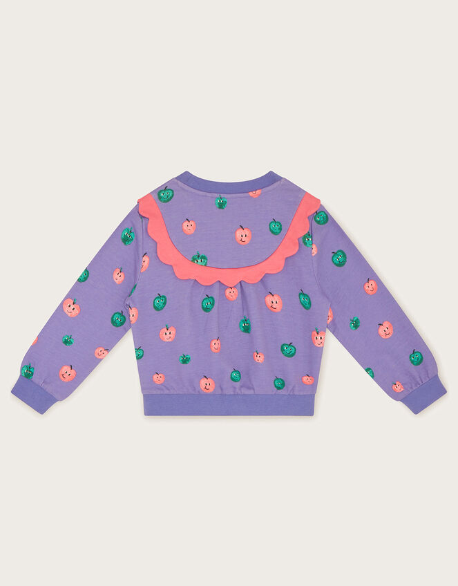 Happy Apples Scallop Sweatshirt, Purple (PURPLE), large