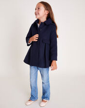 Collar Hooded Coat, Blue (NAVY), large