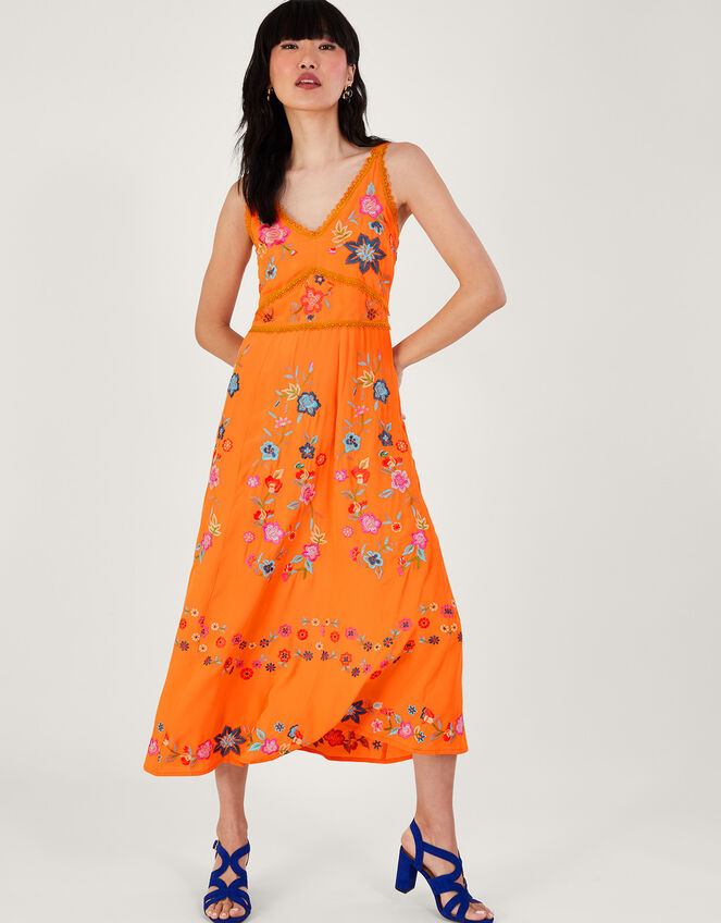 Liyana Embroidered Floral Cami Dress in Sustainable Viscose Orange ...