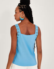 Jersey Cutwork Cami Tank Top, Blue (BLUE), large