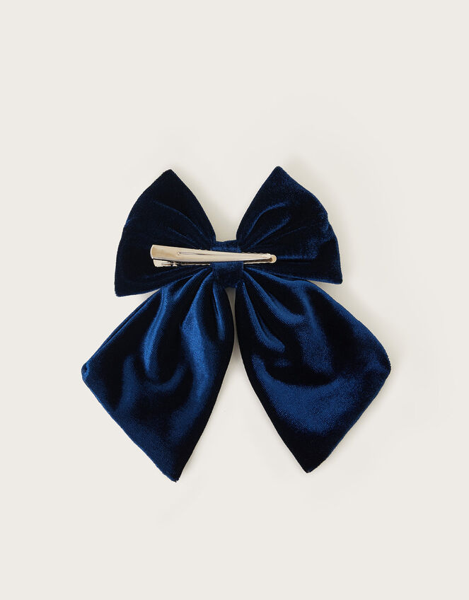 Velvet Bow Hair Clip, Blue (NAVY), large