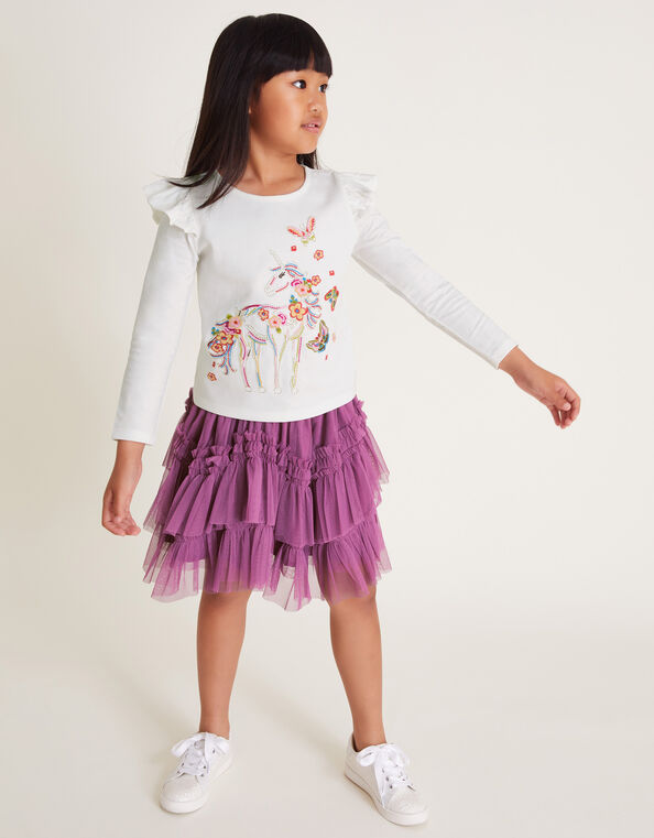 Unicorn Top and Disco Skirt Set, Purple (PURPLE), large