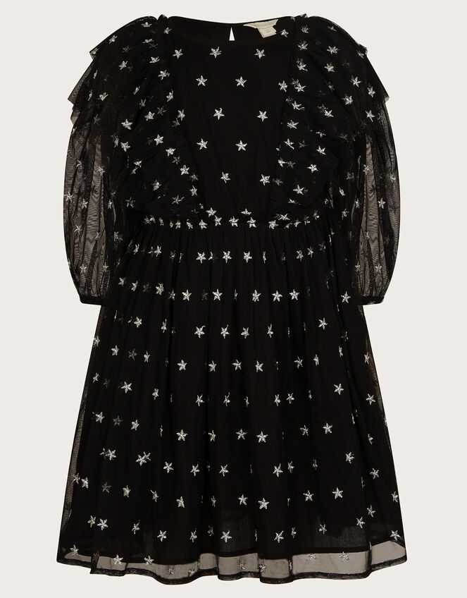 Star Print Tulle Dress, Black (BLACK), large