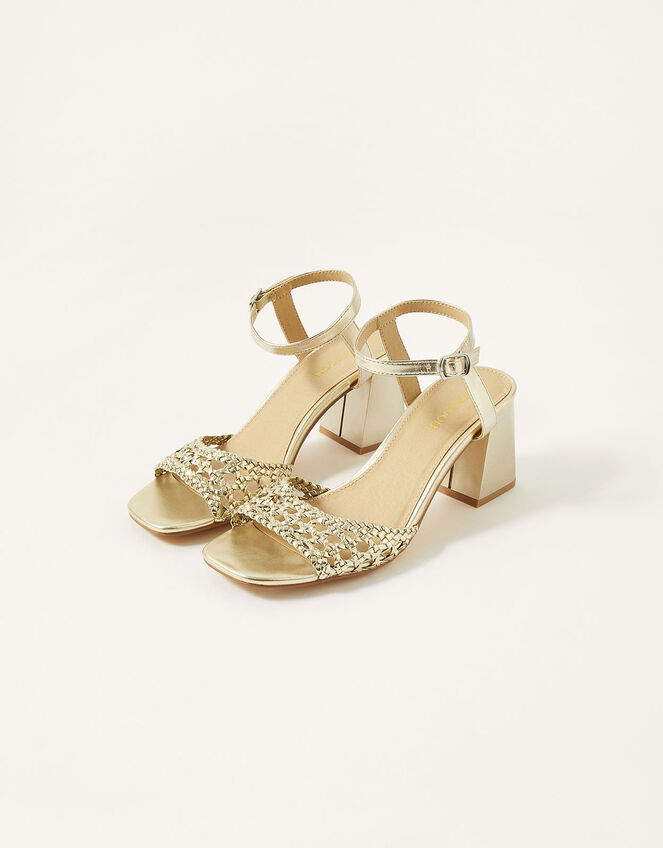 Wendy Woven Block Heel Sandals Gold | Occasion Shoes | Monsoon UK.
