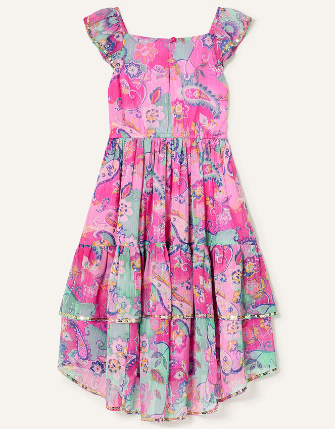 Embellished Paisley Print Maxi Dress Pink
