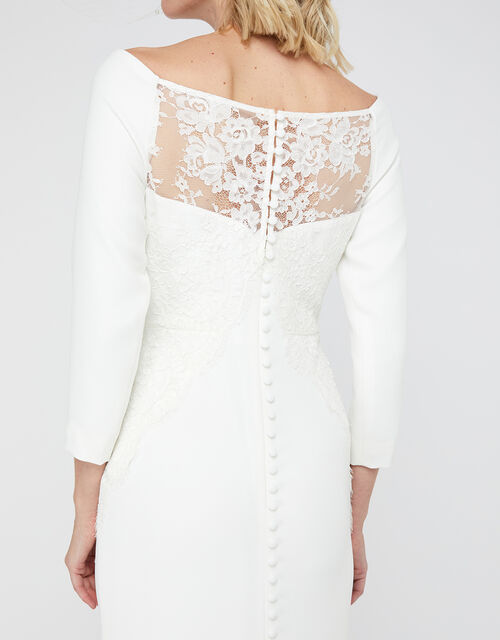 Una Bridal Bardot Crepe Lace Maxi Dress Ivory | Wedding Dresses ...