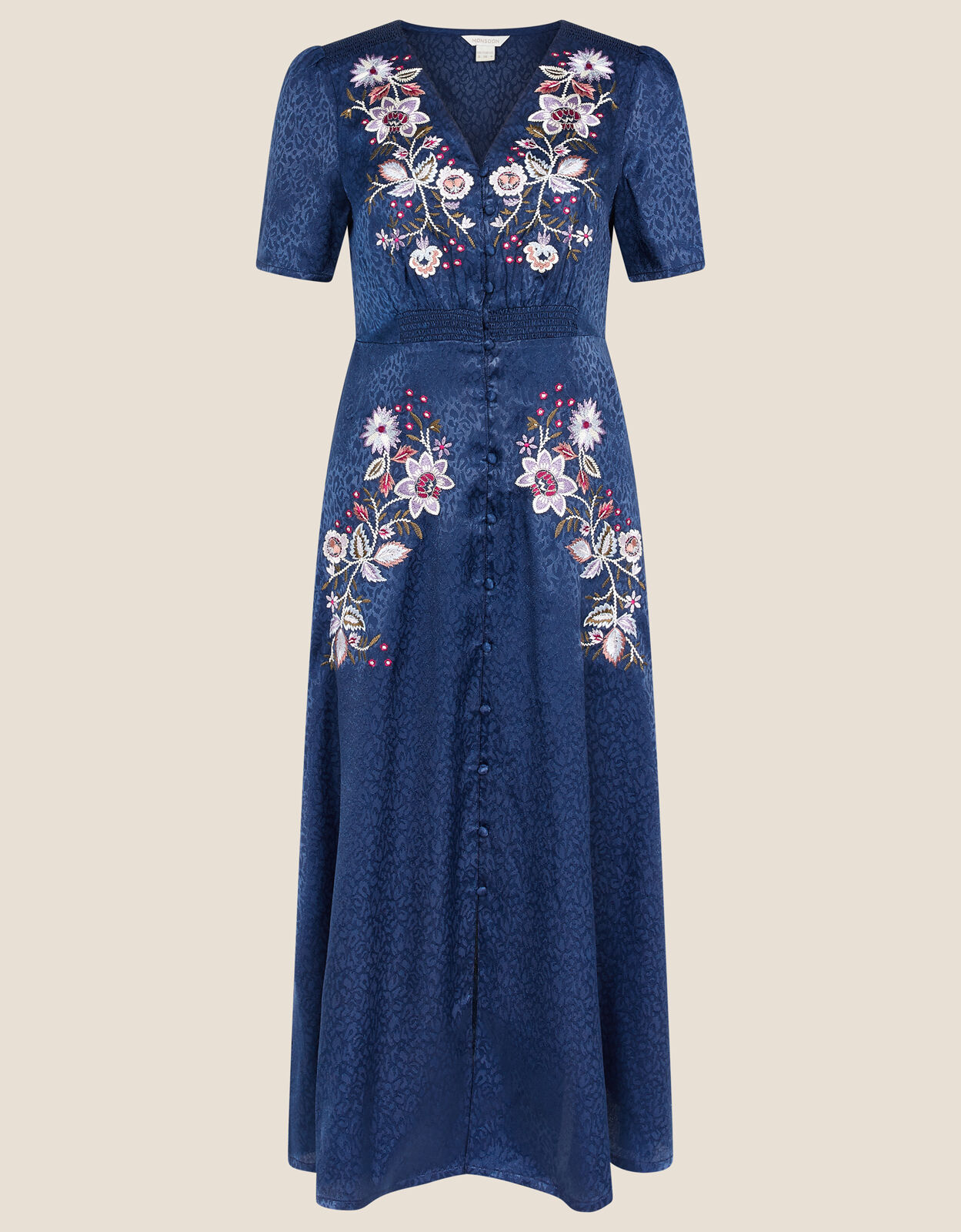 Embroidered Placement Jacquard Dress Blue | Day Dresses | Monsoon UK.