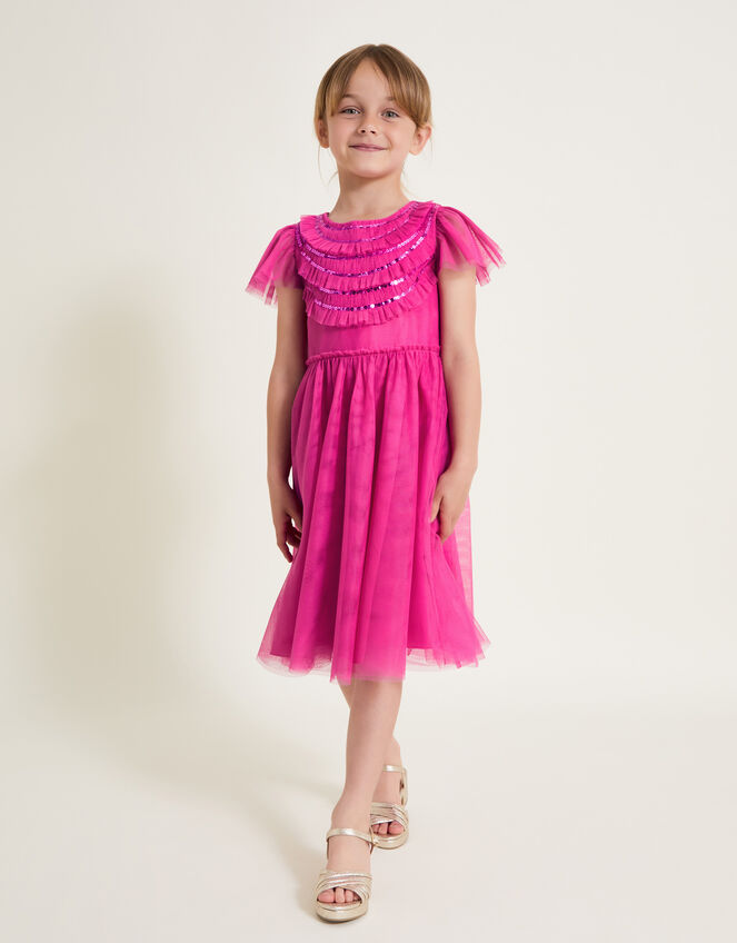 Emma Sequin Ruffle Dress, Pink (BRIGHT PINK), large