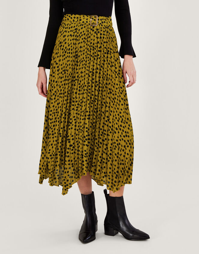 Sally Spot Print Pleated Skirt in Recycled Polyester Green
