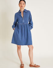 Alana Shirt Zip Denim Dress, Blue (DENIM BLUE), large