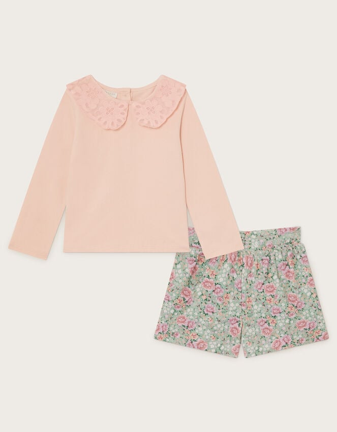 Baby Floral Collar Top and Corduroy Shorts Set, Pink (PINK), large