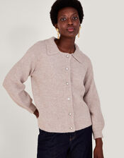 Stitch Collar Cardigan, Camel (OATMEAL), large