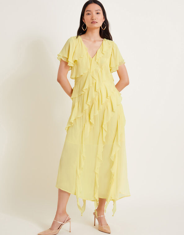 Renata Ruffle Midi Dress, Yellow (YELLOW), large