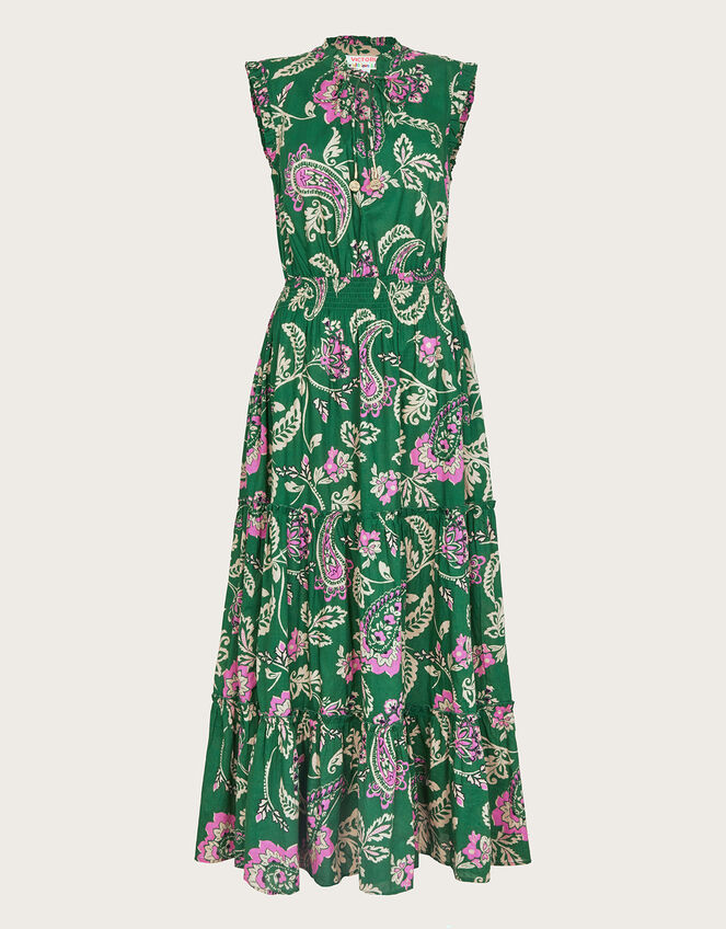 La Galeria Elefante Print Tiered Maxi Dress, Green (GREEN), large