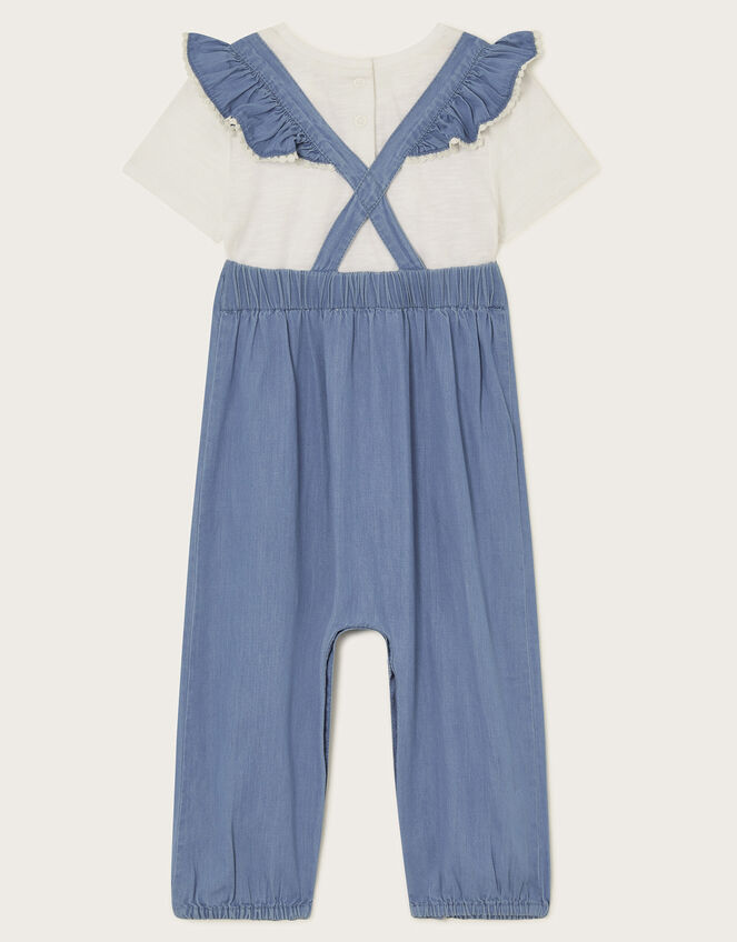 Baby Chambray Embroidered Dungarees, Blue (BLUE), large