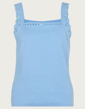 Jersey Cutwork Cami Tank Top, Blue (BLUE), large