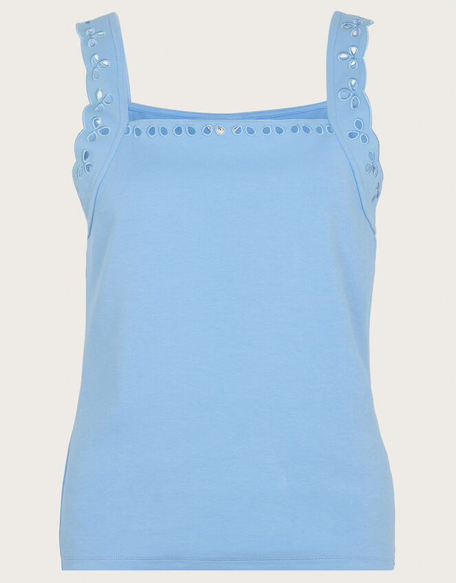 Jersey Cutwork Cami Tank Top, Blue (BLUE), large