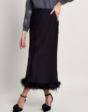 Felis Satin Feather Skirt, Black (BLACK), large