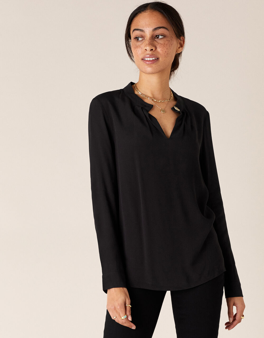 Gold Button Blouse with LENZING™ ECOVERO™ Black | Tops & T-shirts ...