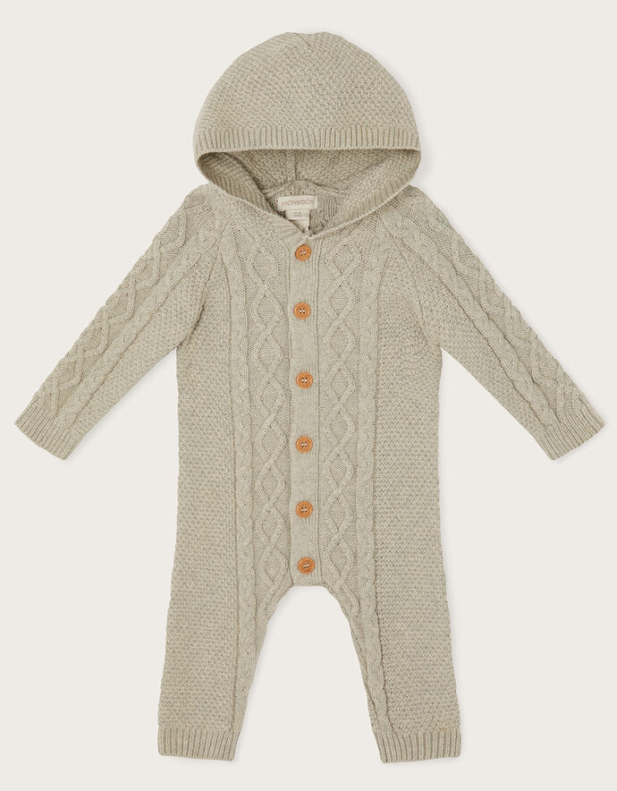 Newborn Cable Knit AllinOne Grey Newborn Babygrows, Sleepsuits