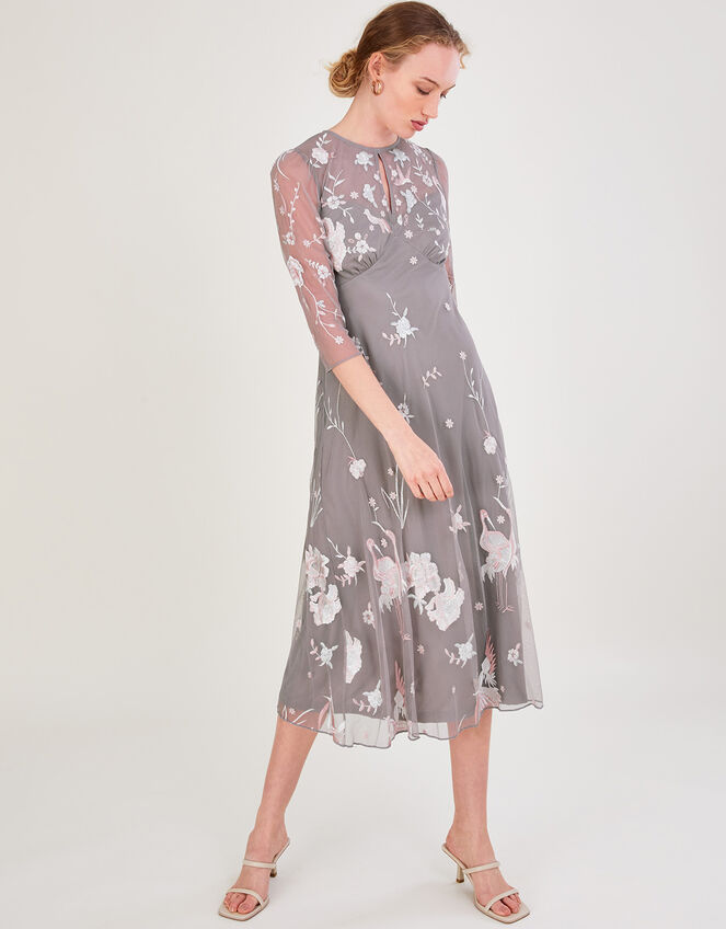 Britta Embellished Midi Dress in Recycled Polyester Grey | Evening ...
