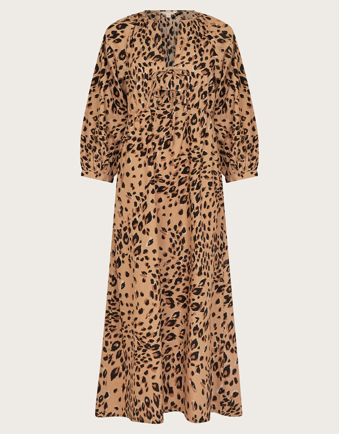 Raife Leopard Print Tie Midi Dress, Natural (NATURAL), large