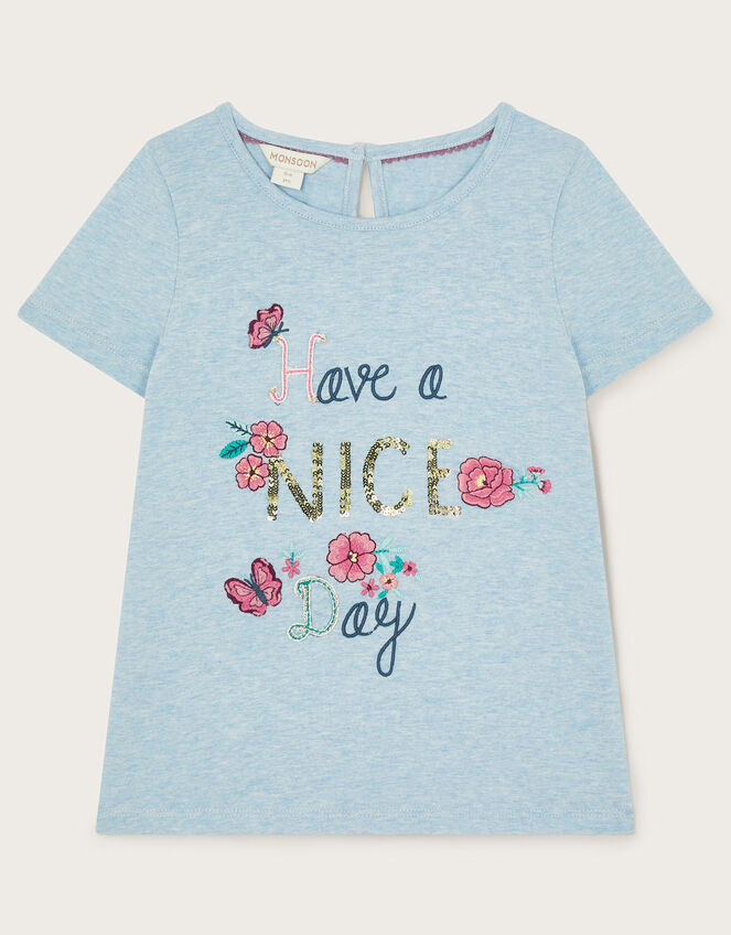 Have A Nice Day Embroidered T-Shirt, Blue (BLUE), large