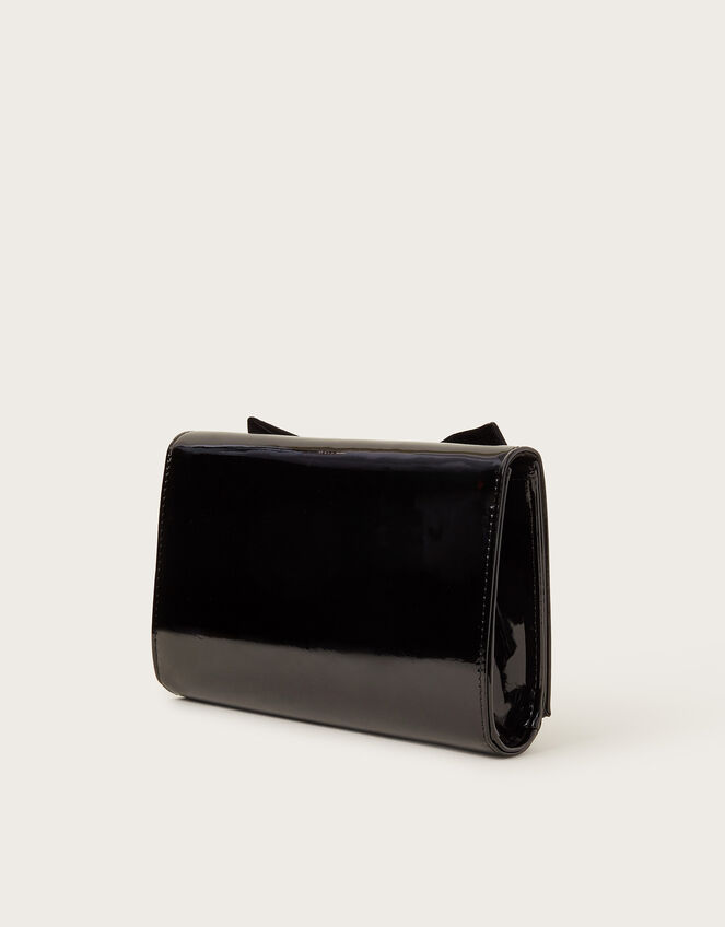 Paige Velvet Bow Patent Clutch Bag, Black (BLACK), large