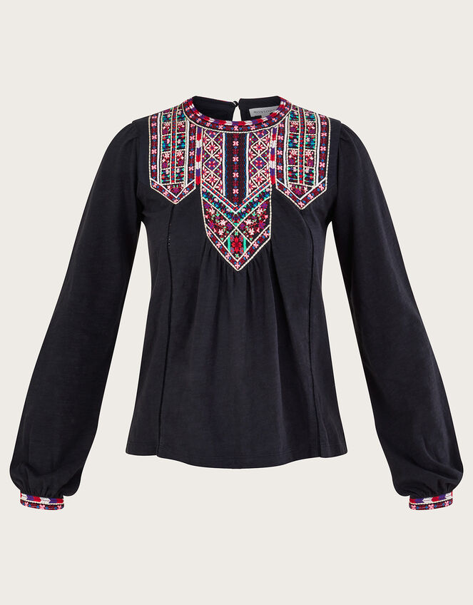 Embroidered Jersey Top, Black (BLACK), large
