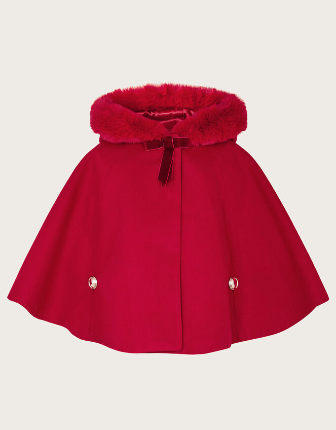 Baby Faux Fur Hooded Cape Coat, Red (RED), large