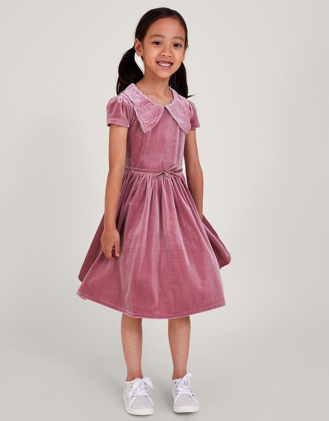 Velvet Butterfly Collar Dress, Pink (DUSKY PINK), large