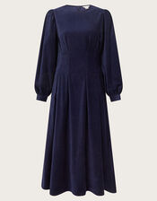 Eileen Seamed Velvet Dress, Blue (NAVY), large