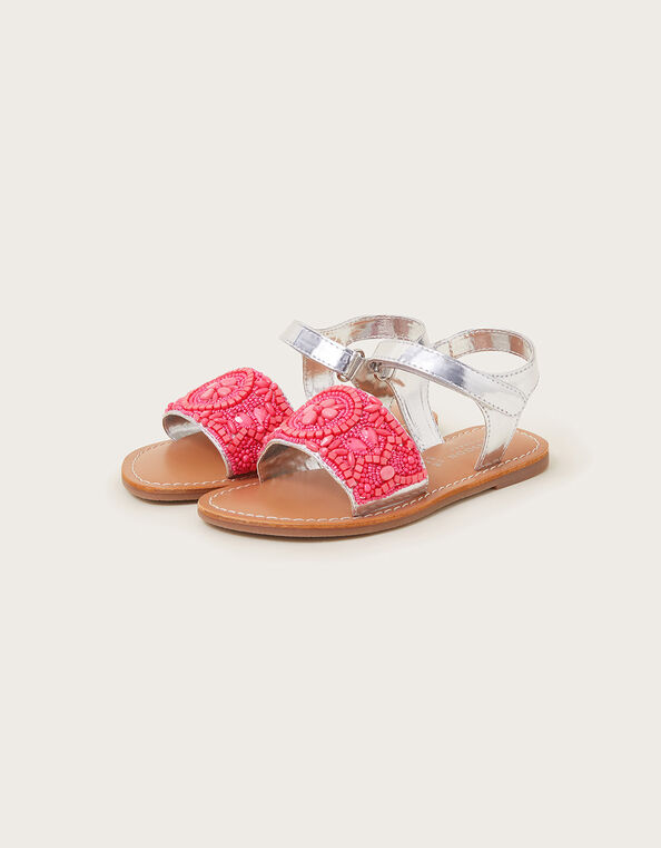 Vibrant Embellished Metallic Sandals, Pink (PINK), large