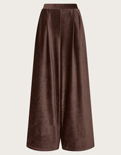 Shay Rib Velour Wide Leg Trousers, Brown (CHOCOLATE), large