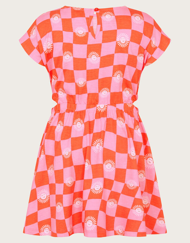 Cut-Out Checkerboard Sundress, Orange (ORANGE), large