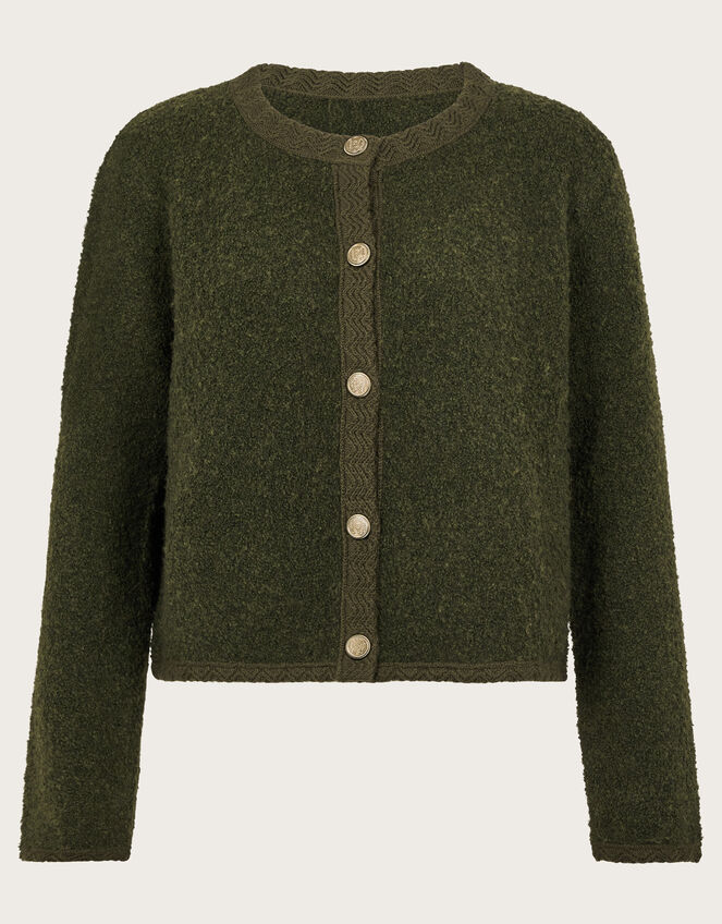 Bevan Boucle Cardigan, Green (KHAKI), large