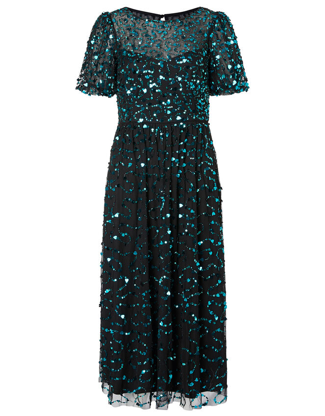 Aphrodite Heart Sequin Midi Dress Black | Evening Dresses | Monsoon UK.
