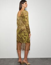 Darcy Devore Fringe Dress, Yellow (OCHRE), large