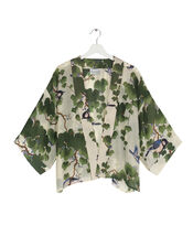 One Hundred Stars Acer Print Short Kimono, Green (GREEN), large