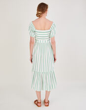 Stripe Jacquard Belted Tiered Dress with LENZING™ ECOVERO™, Green (GREEN), large