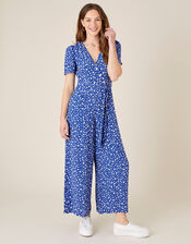 Ditsy Floral Wrap Jumpsuit, Blue (BLUE), large