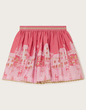 Christmas Street Print Skirt , Pink (PALE PINK), large