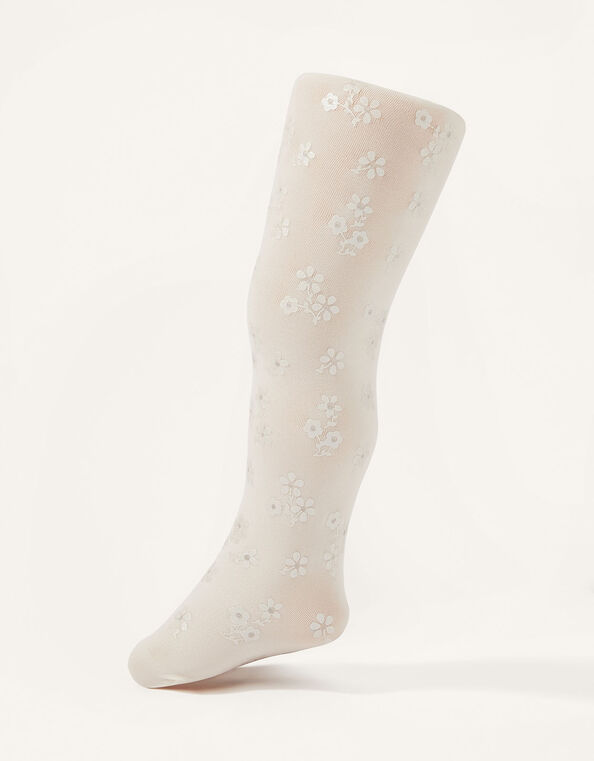 Baby Floral Perlato Print Tights, Ivory (IVORY), large
