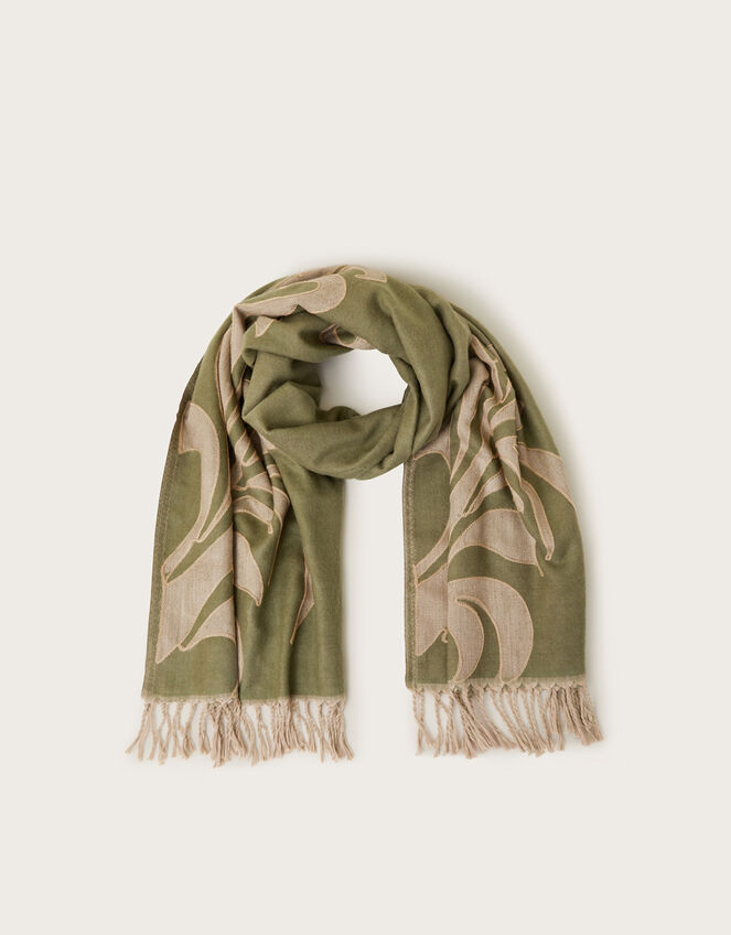 Mya Applique Blanket Scarf, Green (OLIVE), large