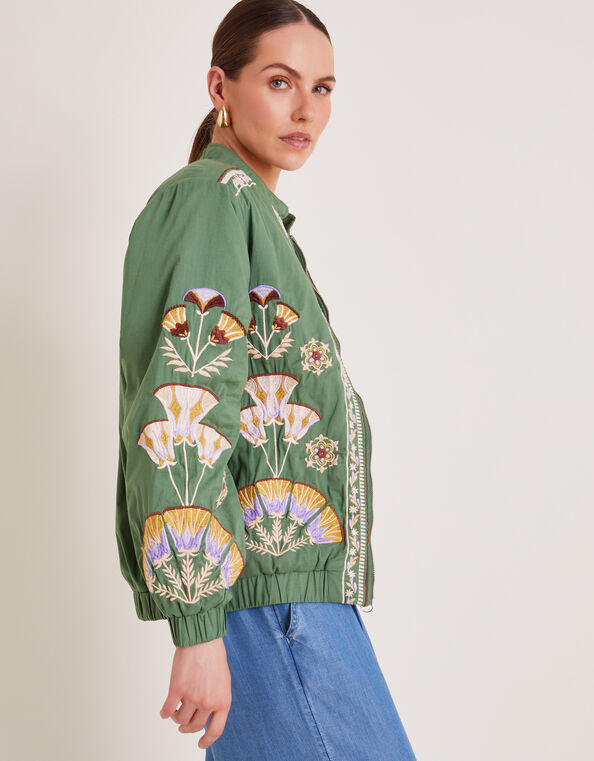 Cristina Embroidered Bomber Jacket, Green (GREEN), large