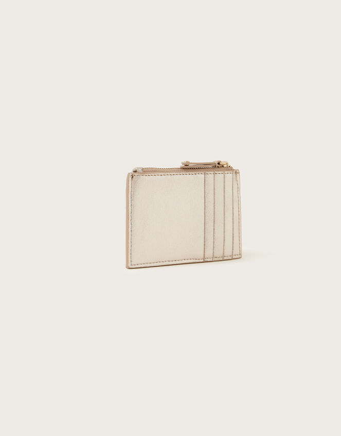 Metallic Leather Scallop Card Holder Gold