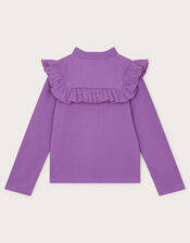 Ribbed Frill Long Sleeve Top, Purple (LILAC), large