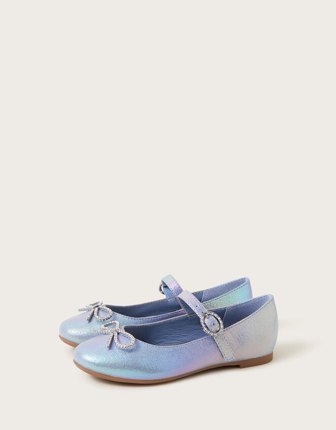 Diamante Bow Ballerina Flats, Blue (BLUE), large