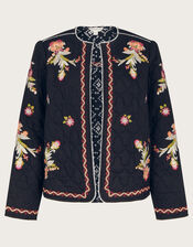 Elisha Floral Embroidered Quilted Jacket, Black (BLACK), large